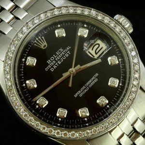 Rolex Mens Datejust Stainless Steel Oyster Diamond Dial Watch